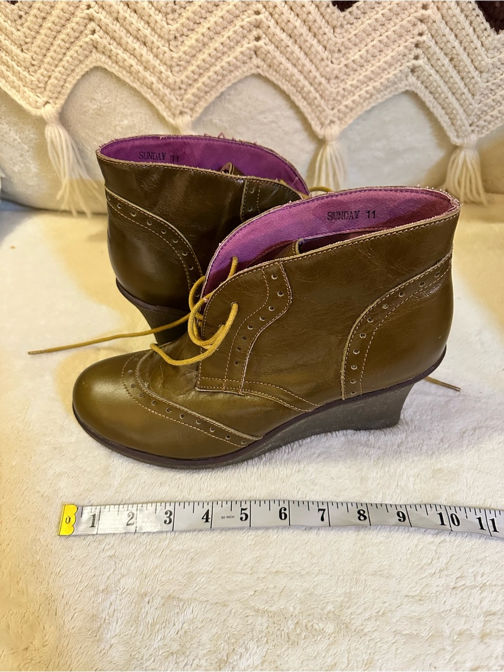 Jump Sunday Wedge Ankle Boots Size 11 Olive Lace Up Oxford Style Booties Shoes - Picture 6 of 6
